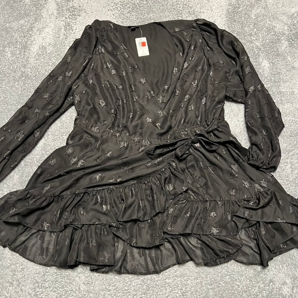 Torrid Lurex Star Surplice Ruffle Hem Top 4X Balloon Sleeve Layered Wrap
